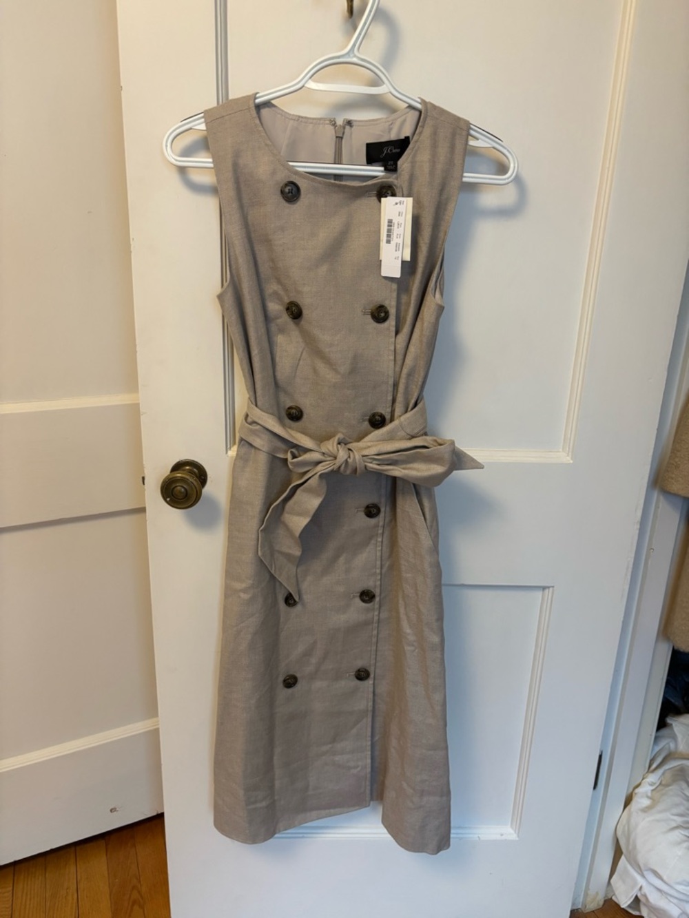 J. Crew Sleeveless Linen Double-Breasted trench Dress - Taupe